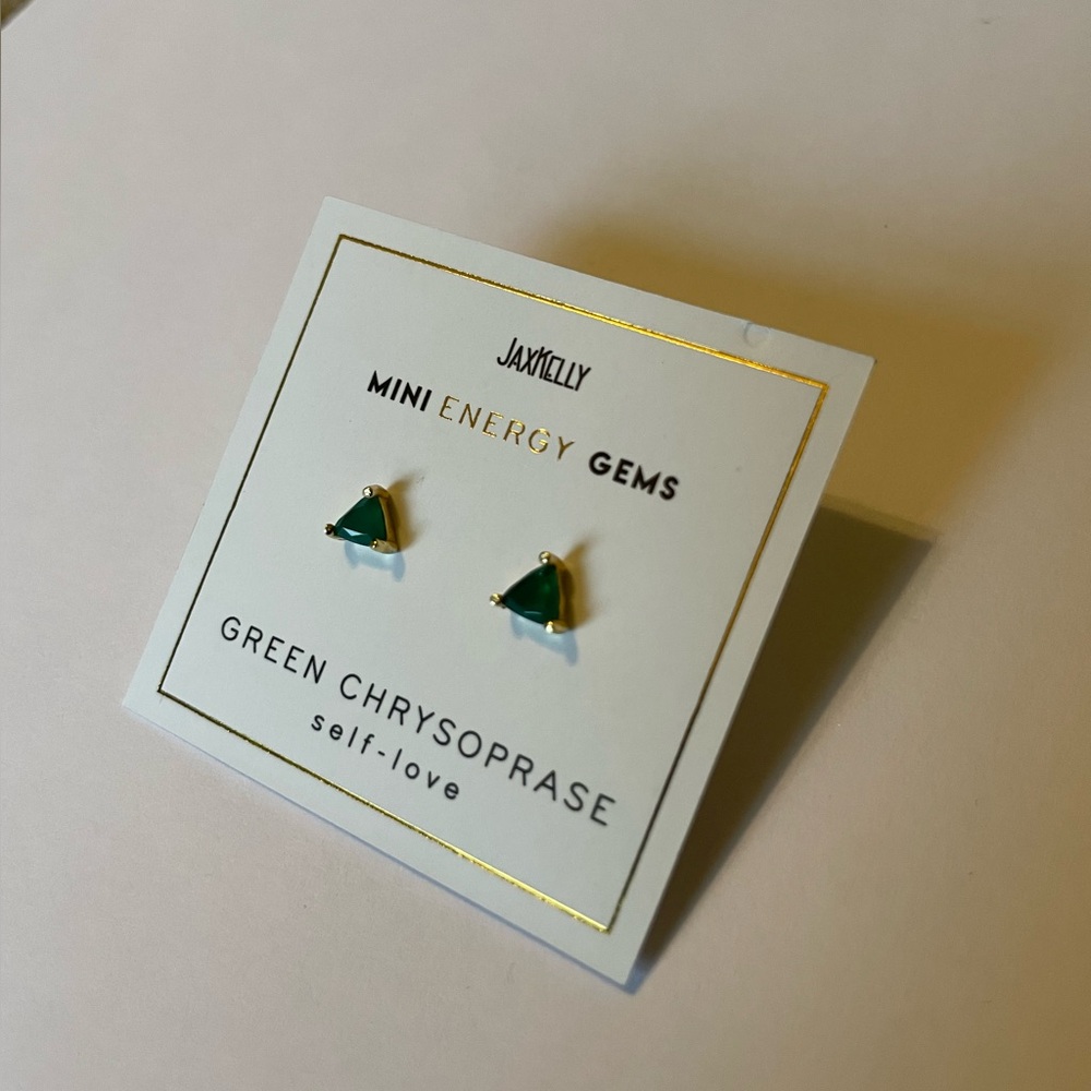 NWT JaxKelly Mini Energy Gems Earrings - Self Love - Green Chrysoprase